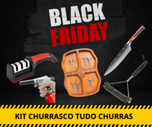 Carregar imagem no visualizador da galeria, KIT CHURRASCO COMPLETO (60% OFF) - Petisqueira com 6 garfinhos + Faca + Afiador + Escova Limpa Grelha + Maçarico Culinário